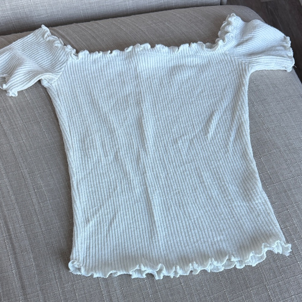 White Ribbed Off-Shoulder Top